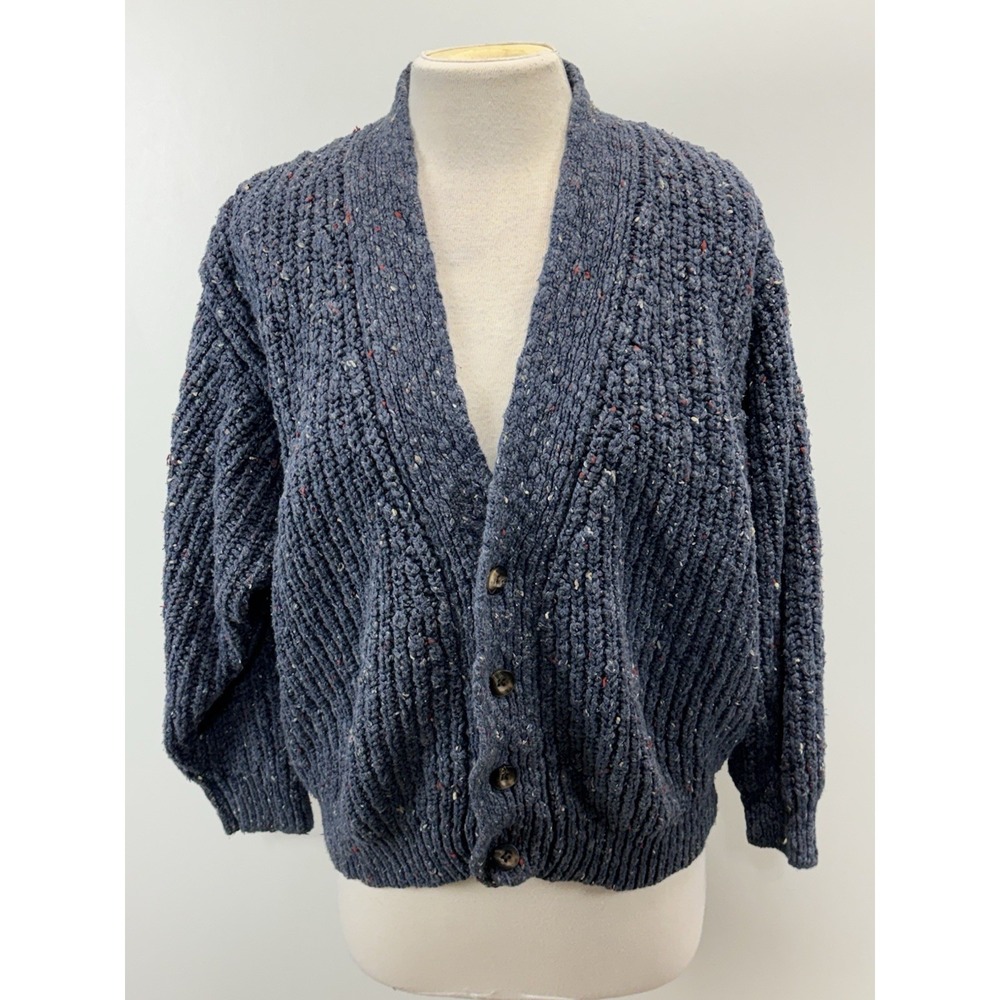 Vtg Banana Republic Women's Sweater Size Large Blue Super Chunky Knit Coastal